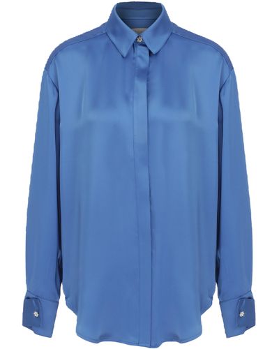 NAZLI CEREN Ravenna Satin Shirt - Blue