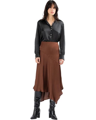 Divalo Seiden Asymmetrical Satin Skirt - Brown