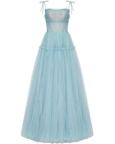 Millà Ocean Wave Tie-Straps Tulle Prom Dress - Blue