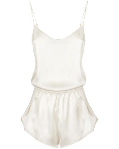 HERTH Janis Almond: Gots Organic Silk Bodysuit Short Romper - White