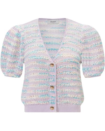CRUSH Collection Colorful Striped Puff-Sleeved Cardigan - White