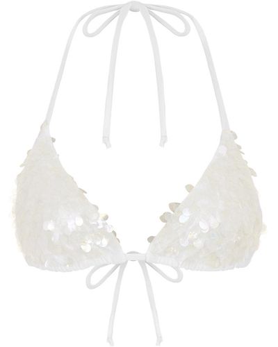 Oceanus Sienna Sequin Embroidery Bikini Top - White