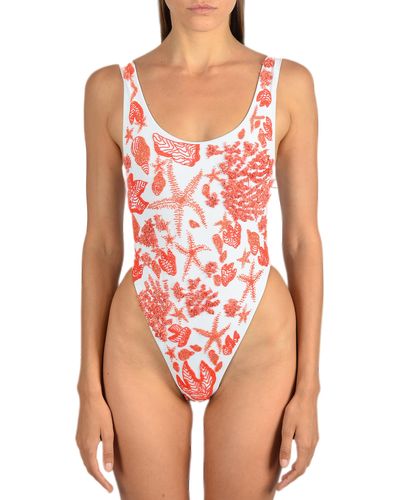 Oceanus Juna Premium Scoop Back Tropical Swimsuit - Pink