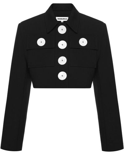 KEBURIA Button Embellished Cropped Jacket - Black