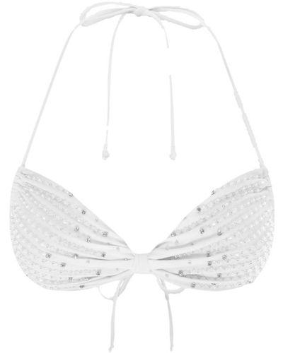 Oceanus Ophelia Hand Embroidered Summer Bikini Top - White