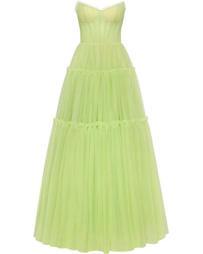 Millà Light Tulle Maxi Dress With Ruffled Skirt, Garden Of Eden - Green