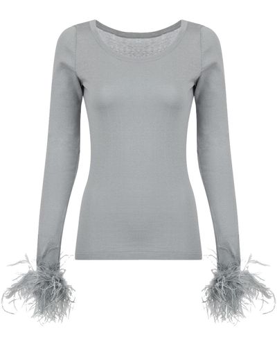 Andreeva Knit Top With Detachable Feather Cuffs - Gray