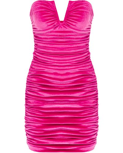 NAZLI CEREN Luce Velvet Mini Dress - Pink
