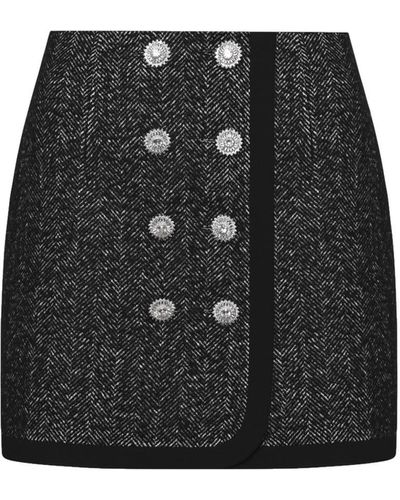 KEBURIA Zircon Button Mini Skirt - Black