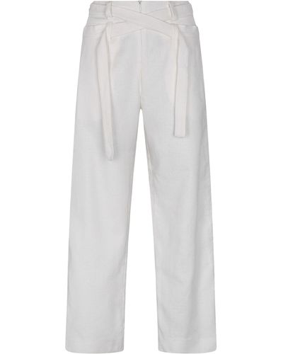 ASCENDIA Linen Double Belt Pants - White