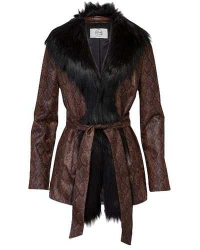 Marei 1998 Powderpuff Snake Faux Leather Robe Jacket With Faux Fur Collar - Black
