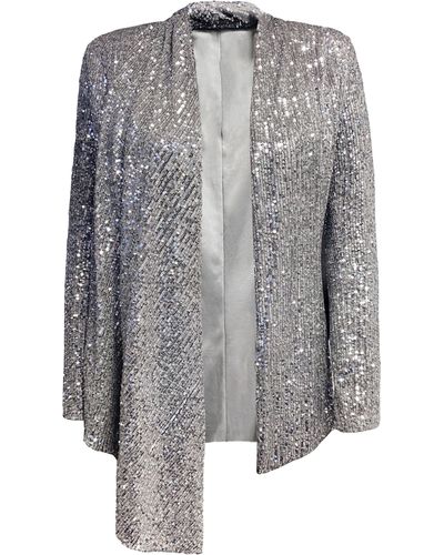 ANITABEL Tia Structured Sequin High Low Blazer With A Detachable Belt - Gray