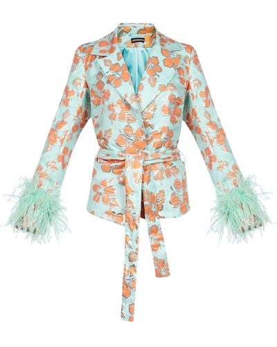 Andreeva Vanilla Jacquard Jacket №19 Detachable Feather Cuffs - White