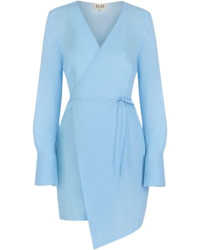 JAAF Linen-Blend Wrap Dress - Blue
