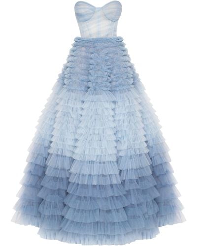 Millà Light Strapless Frill-Layered Fluffy Dress - Blue