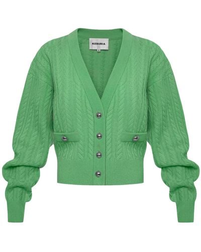 KEBURIA Cable-Knit Wool-Cashmere Cardigan - Green