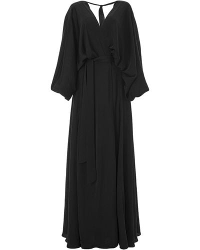 Lita Couture Balloon-Sleeve Wrap Dress - Black