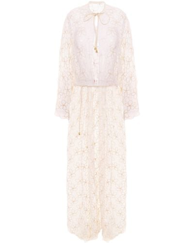 Aureliana Silk Chiffon Dress With Floral Embroidery - White