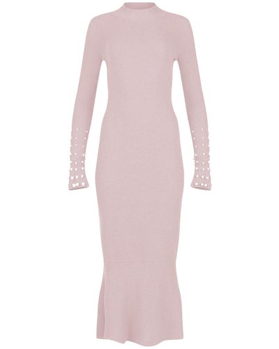 Andreeva Peach Maxi Knit Dress With Pearls Buttons - Pink