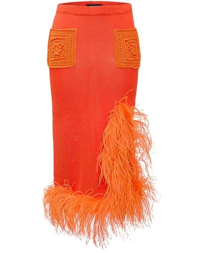 Andreeva Knit Skirt-Dress With Feather Details - Orange