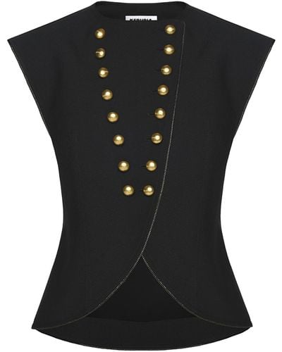 KEBURIA Button Embellished Longline Vest - Black