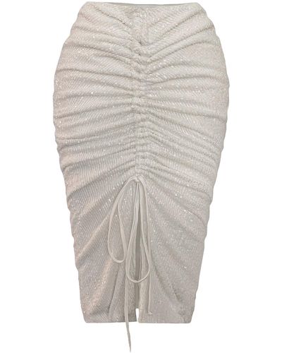 ANITABEL High Waist Sequin Skirt With Center Slit And Top With Drawstrings - White