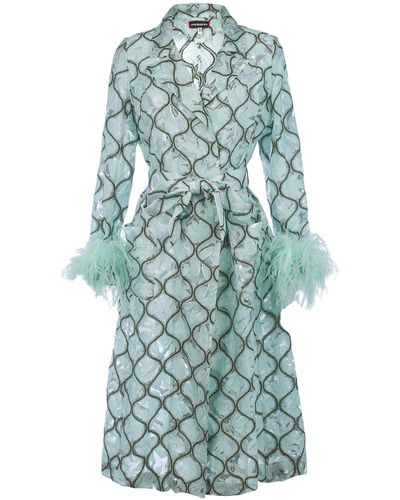 Andreeva Mint Coat № 23 With Detachable Feathers Cuffs - Blue