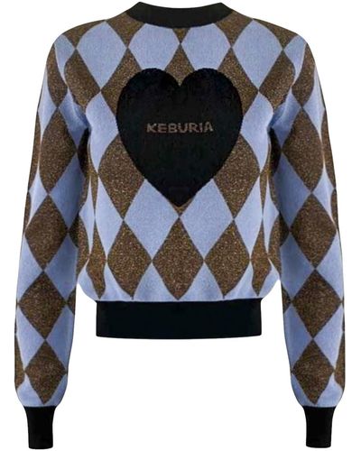 KEBURIA Metallic Diamond Knit Sweater - Blue