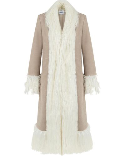 Lora Istanbul Lora Faux Fur Suede Long Coat - White