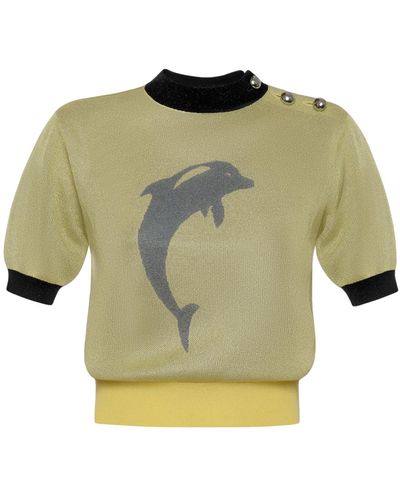 KEBURIA Dolphin Metallic Knitted Top - Green