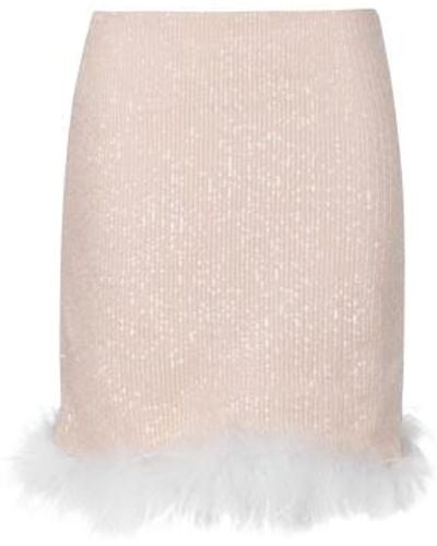 F.ILKK Nude Sequined Skirt With Feathers - White