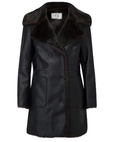 Marei 1998 Oliver Bonded Faux Leather & Faux Fur Double Breasted Coat - Black