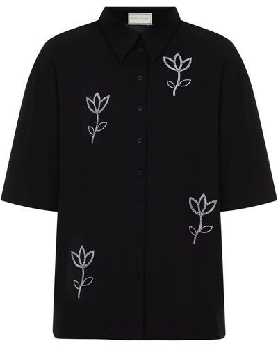Malva Florea Rhinestone Flowers Shirt - Black