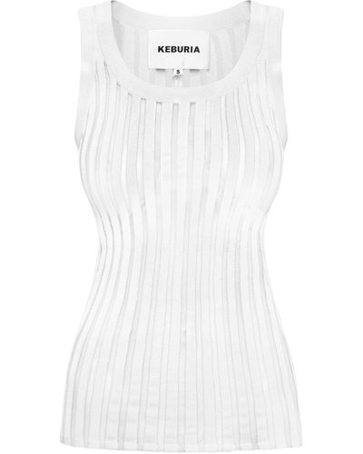 KEBURIA Tulle-Paneled Knit Top - White