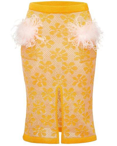 Andreeva Knit Skirt With Feather Details - Yellow