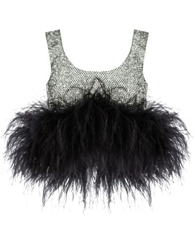 Santa Brands Crop Top With Feathers - Black