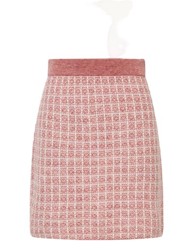CRUSH Collection Checked Bouclé Tweed Skirt - Pink