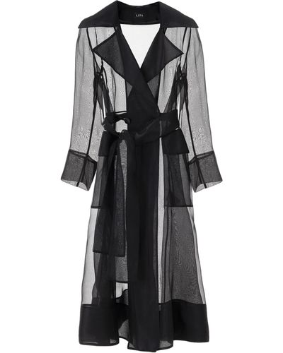 Lita Couture See Through Organza Trench Coat - Black