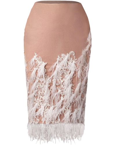 ANITABEL Hazel Lace And Feather Knee Length Skirt - White