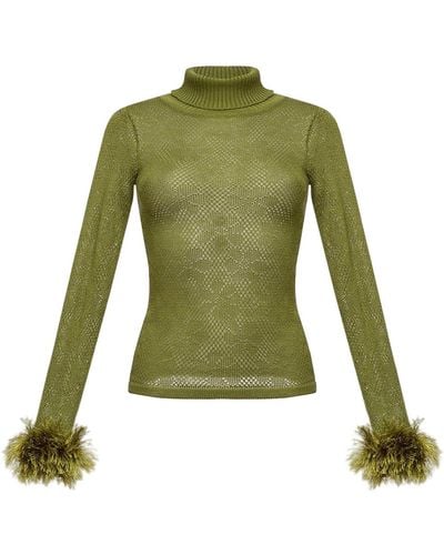 Andreeva Knit Turtleneck With Handmade Knit Details - Green