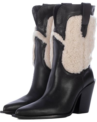 Toral Helga Western Boot With Fur - Black