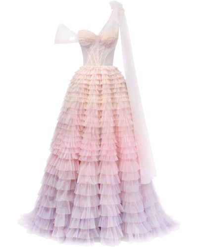 Millà Charming Ball Gown With The Frill-Layered Ombre Maxi Skirt - Pink