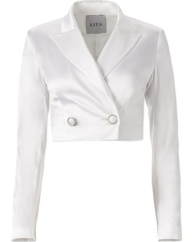Lita Couture Cropped Satin Blazer - White