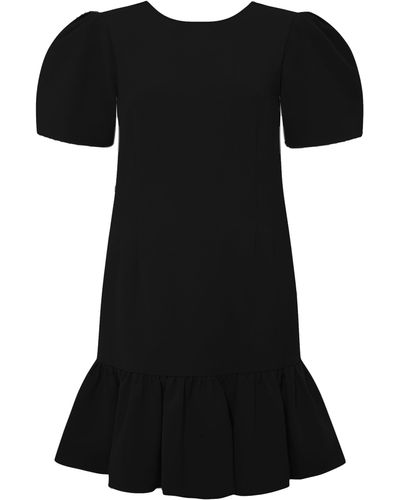 Femponiq Pleated Shoulder Peplum Hem Cady Dress () - Black