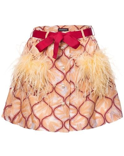 Andreeva Peach Skirt With Feathers Details - Pink