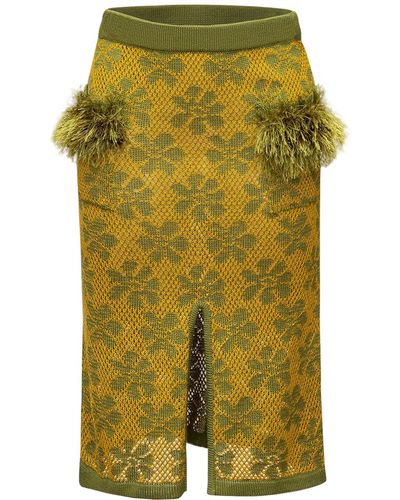Andreeva Knit Skirt With Handmade Knit Details - Green
