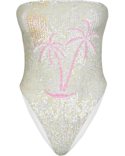 Oceanus Chrissy Hand Embroidered Sequin Swimsuit - White