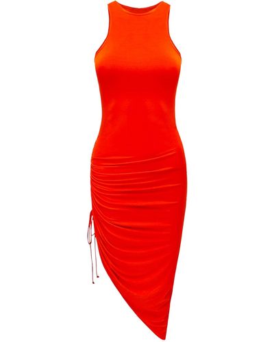 OW Collection Halterneck Ruched Dress - Red