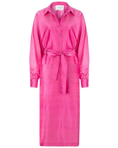 NAZLI CEREN Cassin Pure Silk Shantung Shirt-Dress - Pink