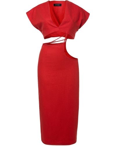 Divalo Rubi Linen Dress - Red